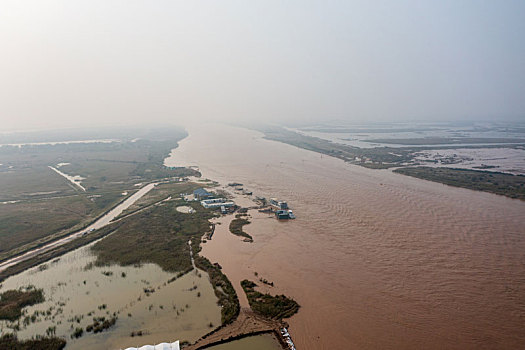 航拍东营黄河入海口湿地公园