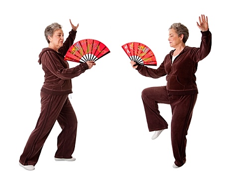 老年,女人,太极拳,瑜伽练习
