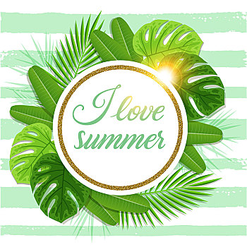 夏天,花,矢量,热带,背景,绿色,棕榈叶,喜爱,文字