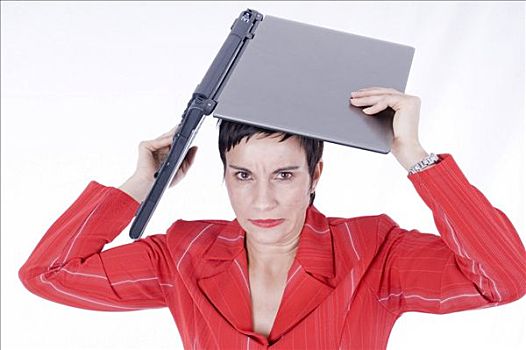 职业女性,笔记本电脑,上方,头部