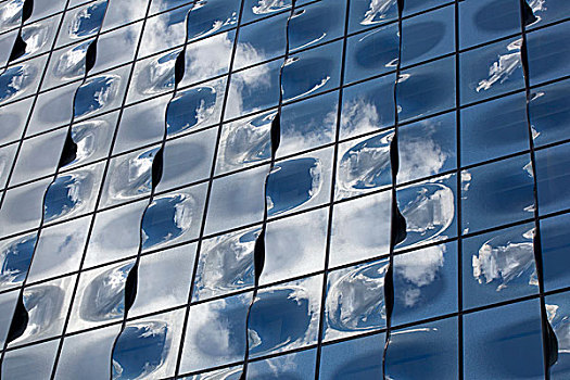 玻璃幕墙,反射,云,交响乐团,汉堡市,德国,欧洲