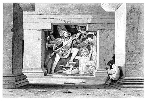 洞穴,印度,早,19世纪,艺术家