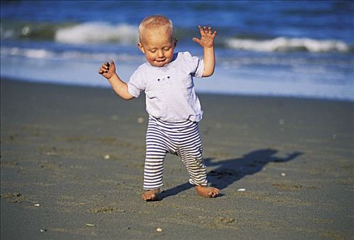 1岁,跑,海滩