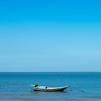 木船,海滩,白色,蓝天,背景