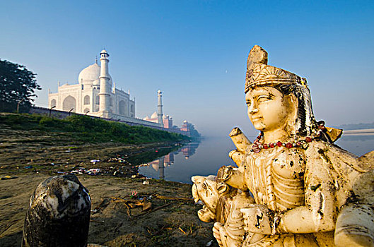 雕塑,堤岸,河,泰姬陵,背影,北方邦,印度,亚洲