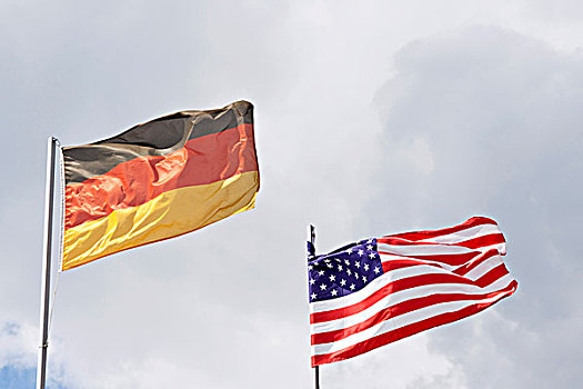 国家,旗帜,德国,美国,吹,风,风暴,象征