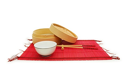 筷子,碗,竹垫