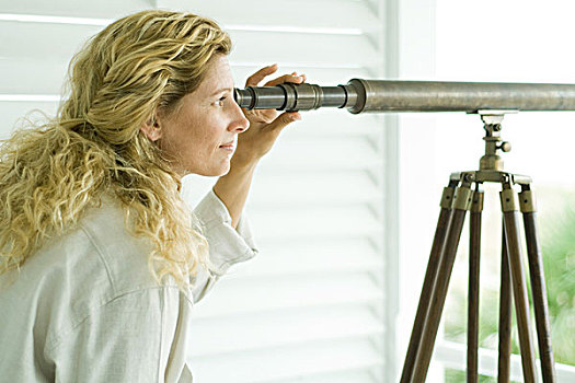 女人,看穿,望远镜,侧面视角