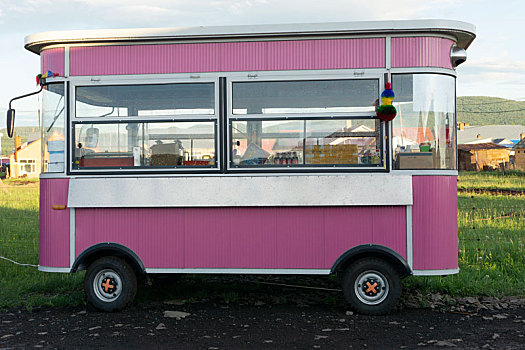 草原上的粉色小车