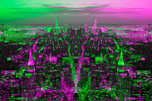 纽约,抽象,二次曝光,天际线