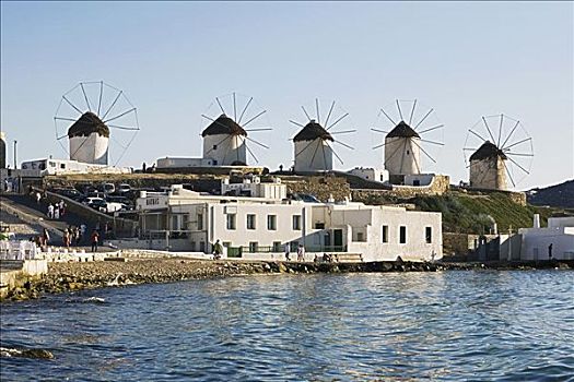 传统,风车,排列,米克诺斯岛,基克拉迪群岛,希腊