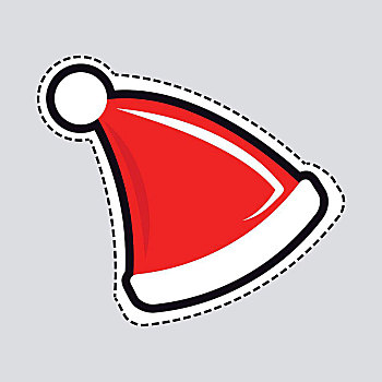 圣诞老人,红色,帽子,白线,插画,隔绝,圣诞帽,抠像,纸,圣诞节,帽,三角形,白色,长,线条,下方,球,上面,简单,卡通,风格,设计,矢量