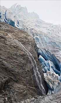 瀑布,基岩,边缘,棉田豪冰河,东南阿拉斯加,夏天