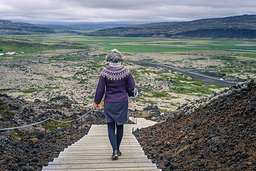 女人,走,火山,冰岛