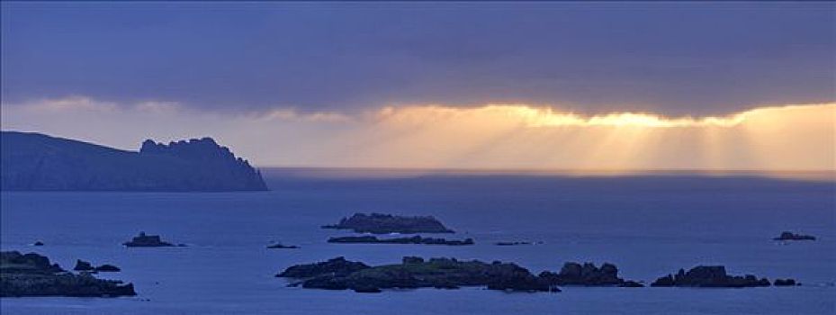 风景,日落,斯莱角,丁格尔半岛,爱尔兰