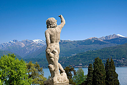 雕塑,远眺,邸宅,贝拉岛,马焦雷湖,意大利