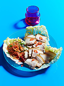 静物,盘子,炖制,五花肉,韩国泡菜
