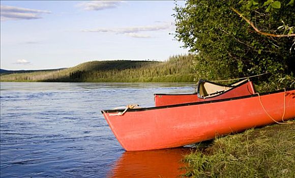 红色,独木舟,育空河,育空地区,加拿大