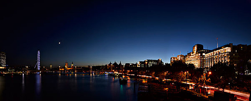 泰晤士河,伦敦,全景,黄昏,皱叶甘兰,酒店,右边,伦敦眼,左边
