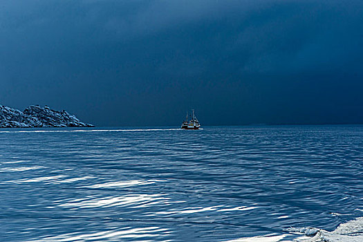 船,地平线,罗弗敦群岛,挪威,欧洲
