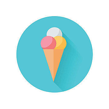 冰淇淋,矢量,风格,插画,威化蛋筒,三个,彩色,冰淇淋球,设计,清爽,寒冷,甜点,夏天,甜食,食物,概念,饮食,象征,白色背景,背景