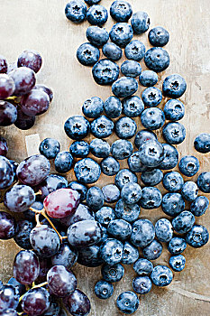 蓝莓,束,黑葡萄