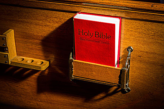 特写,红色,圣经,教堂长椅