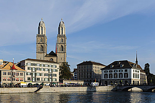 利马特河,罗马式大教堂,教堂,建筑,苏黎世,瑞士,欧洲
