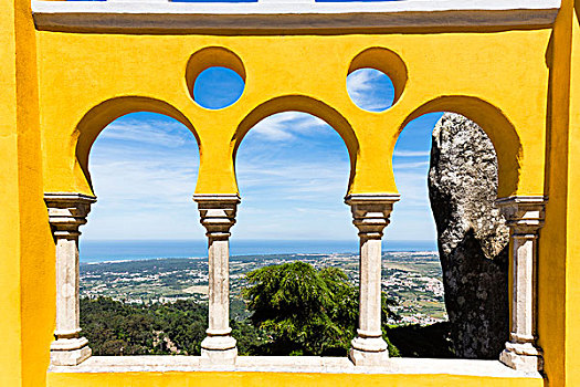 院落,拱,佩纳宫,世界遗产,辛特拉,葡萄牙