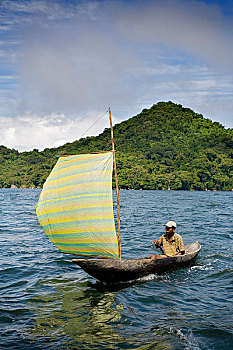 男人,独木舟,帆船,好奇,岛屿,马鲁安采特拉,马达加斯加