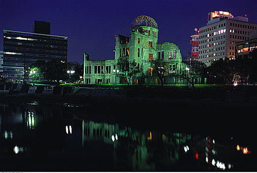 原爆圆顶,夜晚,广岛,日本