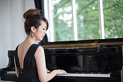 美女,演奏,大鋼琴,排演,工作室