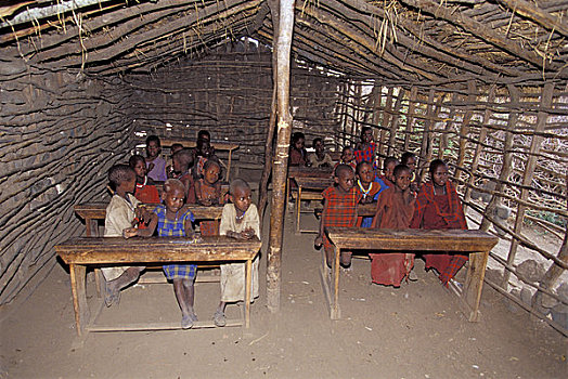 坦桑尼亚,靠近,恩戈罗恩戈罗火山口,马萨伊,乡村,校舍,孩子