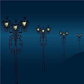 夜晚,街道,旧式,灯笼