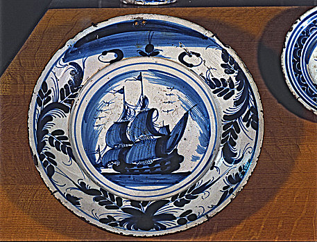 蓝色,盘子,帆船,加泰罗尼亚,陶瓷,18世纪