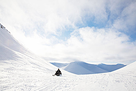 男人,雪地车,冬天,风景