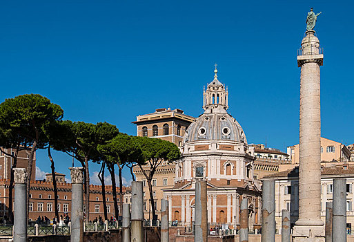 古罗马广场,柱子,圣马利亚,洛雷托,十月,早晨,罗马