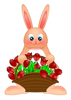 高兴,复活节兔子,兔子,郁金香,篮子,插画