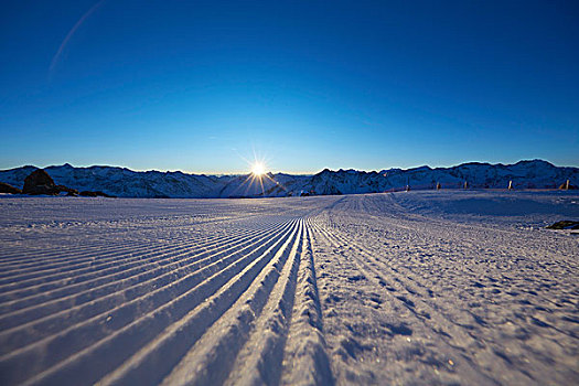 积雪,地点,日落,上方,山,提洛尔,奥地利