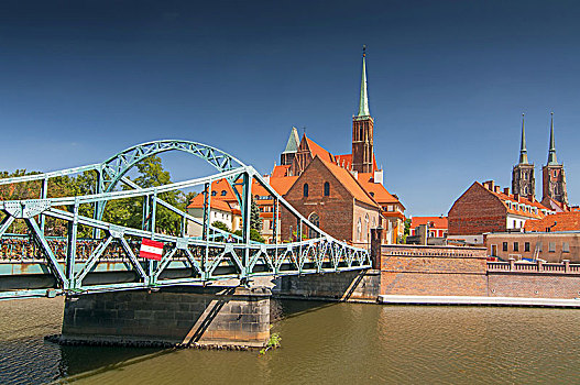 桥,连接,老城,沙岛,弗罗茨瓦夫,大教堂,岛屿,波兰