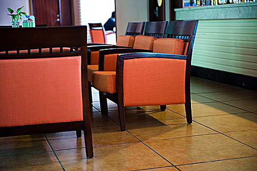 室内,现代,餐馆,橙色,椅子