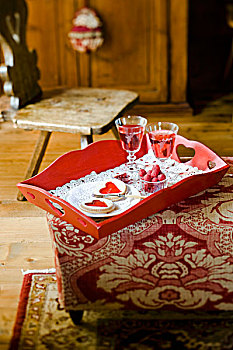红色,木质,托盘,精美,蛋糕,新鲜,树莓,玫瑰葡萄酒,土耳其,客厅
