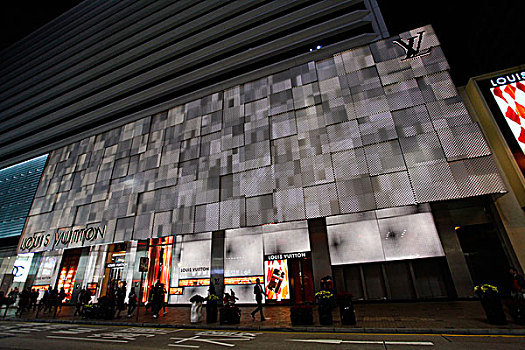 香港,商场,大厦,大楼,街道,夜市,夜景,路易威登,霓虹灯,人行道