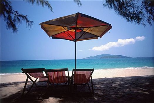 越南,沙滩椅,伞