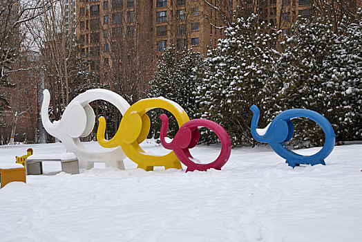 河北省石家庄市公园雪景