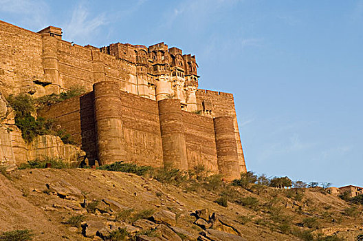 仰视,堡垒,梅兰加尔堡,拉贾斯坦邦,印度