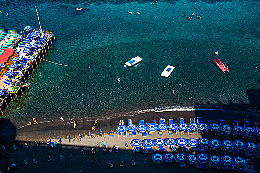 俯视,海滩,蓝色,海洋,意大利,索伦托,漂亮,水,船,游客,游泳,度假,靠近,那不勒斯,放松,假日,夏天