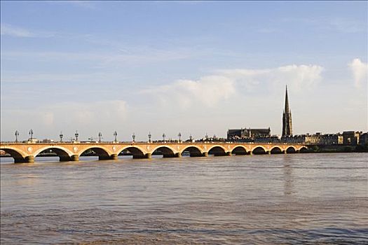 拱桥,河,大教堂,加仑河,波尔多,阿基坦,法国