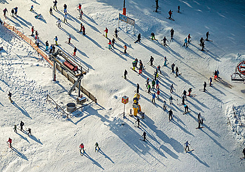 滑雪缆车,第一,滑雪,周末,航拍,地区,德国
