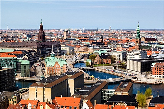 航拍,屋顶,运河,哥本哈根,丹麦